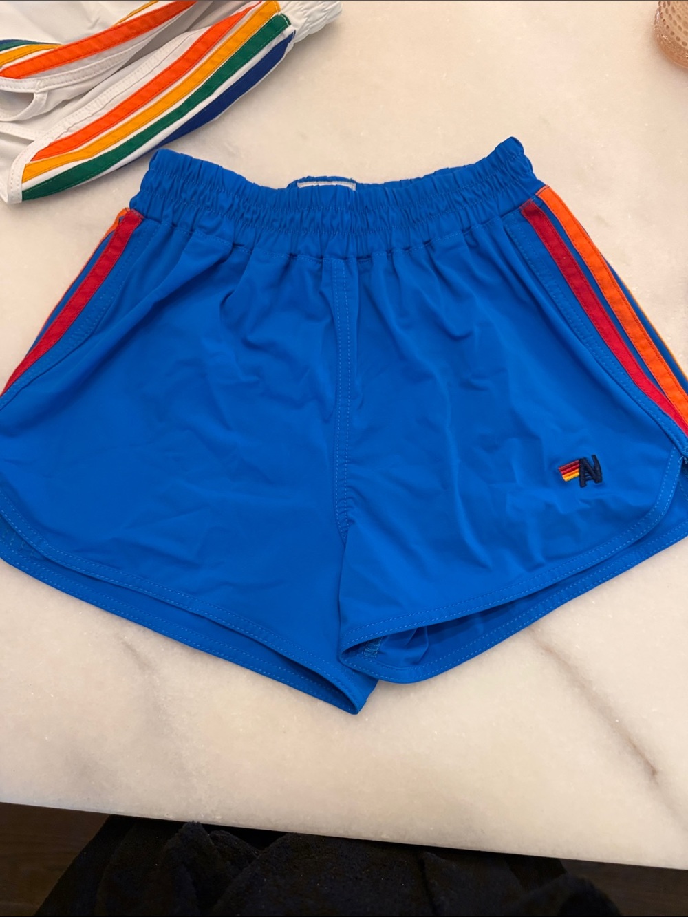 Aviator Nation Blue Kids Shorts with Rainbow Side Stripes